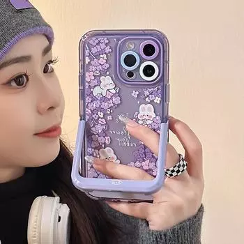 Чехол-держатель с милым фиолетовым цветком и кроликом для Iphone 14 Pro Max 13 11 12 14 Plus, невидимый кронштейн с кроликом, чехол для телефона For iPhone 12 Pro