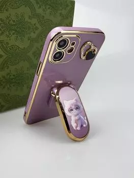 Чехол-держатель с мультяшным котенком для iPhone 11 12 13 14 Pro Max Plus Xr Xs X, противоударный мягкий чехол с покрытием Case & Holder&for iPhone12