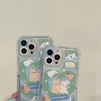 Чехол-держатель с мультяшным кроликом со звездами и кроликом для Iphone 13 12 Promax 14 Pro Max 11 задняя крышка Family Conque Fundas For iphone 12
