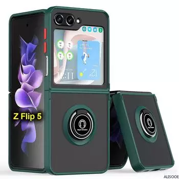Чехол-держатель с подставкой для брони для Samsung Galaxy Z Flip 5 Z Flip 4 Z Flip 3 5G Чехол Полная защита ПК Пластиковая задняя крышка для Galaxy Z Flip5 Капа Samsung Z flip 5 темно-зеленого