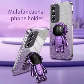 Чехол-держатель с покрытием космонавта для Samsung Galaxy S24 S23 S22 Ultra A54 A34 A24 A14 A13 A23 A33 A53 A52 A51/Redmi Note 12 11, силиконовая задняя крышка-подставка iphone 7 8 чёрный