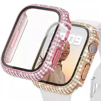 Чехол Diamond Iwatch для Apple Watch, чехол 45 мм, 41 мм, 40 мм, 44 мм, Защитная пленка для экрана, закаленное стекло, Iwatch Series 7, 8, 9, 4, 5, 6 SE 38mm series 321 прозрачный