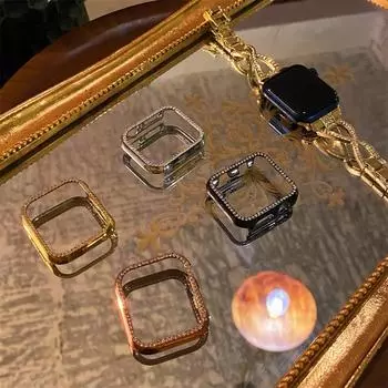 Чехол Diamond PC для Apple Watch Series10 9 8 7 6 SE ultra Bling защитный бампер блестящая рамка для IWatch 46 мм 42 мм 40 мм 41 мм 45 мм 44 мм 49 мм крышка iwatch 10 42mm чёрный