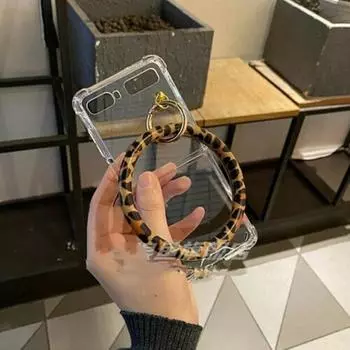 Чехол Diy Leopard с большой круглой цепочкой на руку для защиты от падения для Samsung Galaxy Zflip3 5g Zflip Zflip4 Портативный противоударный прозрачный чехол For Galaxy Z Flip 3