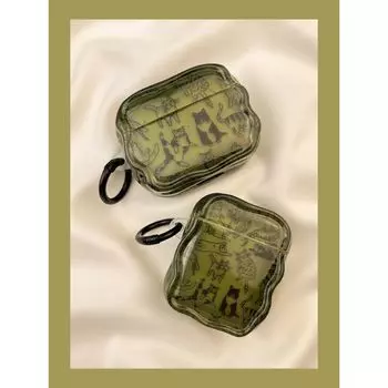 Чехол для Airpod3 для Apple Pro Чехол для наушников Второе поколение Беспроводной Bluetooth Третье поколение Aipods2 Поколение Airpodpro Четвертое поколение 5 AirPods Pro [Dark Green Full Screen Cat] Send Hook