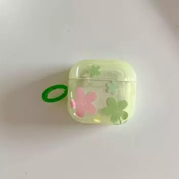 Чехол для Airpods4 Защитный чехол Активное шумоподавление Apple 3 поколение Чехол для Bluetooth-наушников Pro 2 Рукава для наушников Корейский Милый Веселый INS Ракушка Apple Airpods Pro [Green Flowers] send ring
