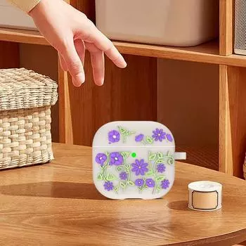 Чехол для Airpods 4 2024 силиконовый полностью защитный чехол для наушников с функцией зарядки и брелоком для наушников противоударный защита от падений фиолетовый