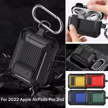 Чехол для Airpods-Pro2 2022, чехол 3, чехол для беспроводных наушников из углеродного волокна, чехол для наушников с крючком для брелка для AirPod Pro 2, 2-й тонкий чехол для ПК One Size чёрный