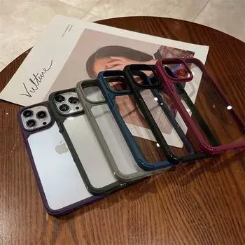 Чехол для Apple 15Promax: Простой, устойчивый к падению, прозрачный с модной цветной окантовкой — дизайн 2 в 1. Apple 7/8 синий