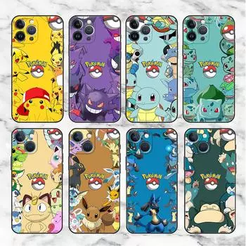 Чехол для Apple iPhone 11 13 14 12 Pro 7 Plus XR X XS Max 6 6S 13Pro Max черный силиконовый чехол для телефона Pika Pokemoon Cute iPhone 14 Pro Max