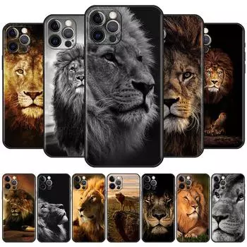 Чехол для Apple iPhone 13 11 Pro Max 12 Mini XR 7 8 Plus SE 2020 X XS 6 6S 5 5S, черный мягкий силиконовый чехол, большая кошка, животное, лев, мешок iPhone 5 5S SE