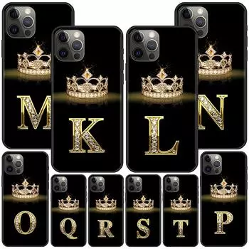 Чехол для Apple iPhone 14 11 13 12 Pro Max XR 7 8 + SE 2020 XS 6 6s Plus 5 5s, черный силиконовый чехол для телефона с бриллиантовой короной и буквой iPhone 5 5s SE