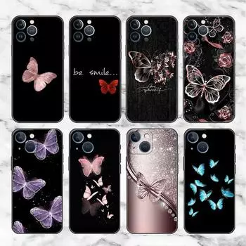 Чехол для Apple iPhone 14 11 13 7 12 Pro 7 XR XS Max 8 Plus 6 14Pro черный мягкий чехол для телефона Funda Beauty Pink Butterfly iPhone 14 Pro Max