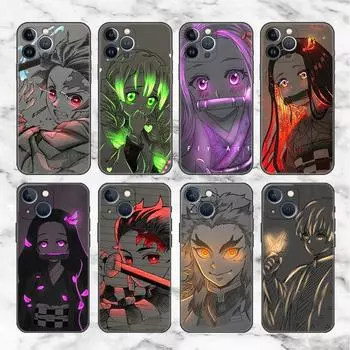 Чехол для Apple iPhone 14 11 13 12 Pro 7 XR X XS Max 8 Plus 6 6S SE 2022 13Pro черный мягкий телефон Funda Anime Demon Slayer iPhone 14 Pro Max