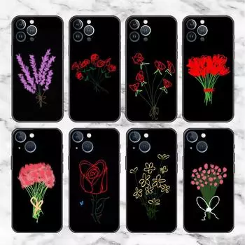 Чехол для Apple iPhone 14 11 13 7 12 Pro 7 XR XS Max 8 Plus 6 14Pro черный мягкий чехол для телефона Funda Flower iPhone 14 Pro Max