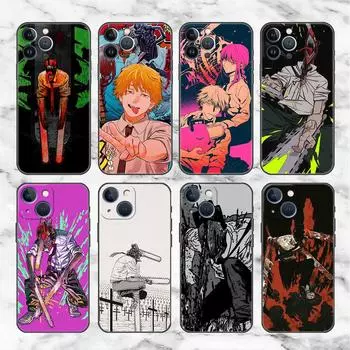 Чехол для Apple iPhone 14 11 13 7 12 Pro 7 XR XS Max 8 Plus 6 14Pro черный мягкий чехол для телефона с милым мультяшным человечком-бензопилой iPhone 14 Pro Max