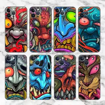 Чехол для Apple iPhone 14 11 13 7 12 Pro 7 XR XS Max 8 Plus 6 14Pro, черный мягкий чехол для телефона Funda Samurai Oni Mask Cool iPhone 14 Pro Max