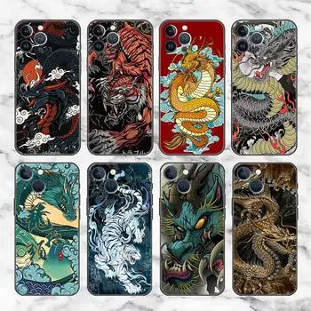 Чехол для Apple iPhone 14 11 13 7 12 Pro 7 XR XS Max 8 Plus 6 14Pro черный мягкий чехол для телефона Funda Animal Dragon iPhone 14 Pro Max