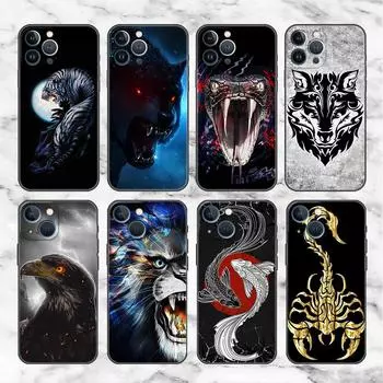Чехол для Apple iPhone 14 11 13 7 12 Pro 7 XR XS Max 8 Plus 6 14Pro, черный мягкий чехол для телефона Funda Lion Tiger Wolf iPhone 14 Pro Max
