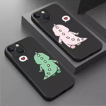 Чехол для Apple iPhone 14 13 11 12 Pro 7 XR X XS Max 8 Plus 6 6S SE 2022 13Pro, черный мягкий телефон, милый маленький динозаврик iPhone 14 Pro Max