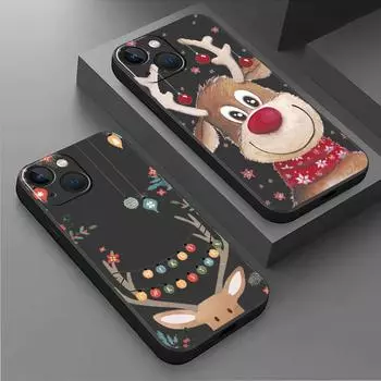 Чехол для Apple iPhone 14 13 11 12 Pro 7 XR X XS Max 8 Plus 6 6S SE 2022 13Pro Phone Funda Christmas New Year Gifts Elk Snow iPhone 14 Pro Max