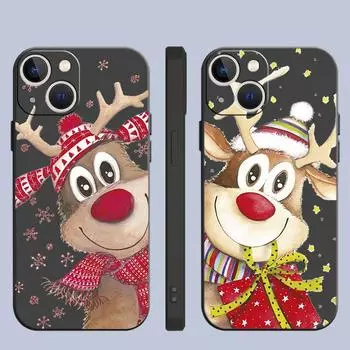 Чехол для Apple iPhone 14 13 11 12 Pro 7 XR X XS Max 8 Plus 6 6S SE 2022 13Pro Soft Phone Funda Christmas New Year Gifts Elk Snow iPhone 14