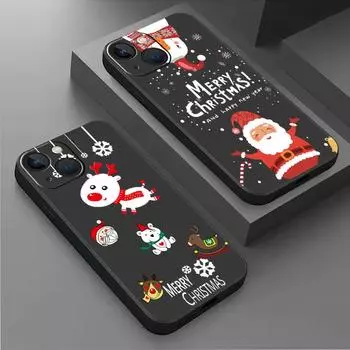 Чехол для Apple iPhone 14 13 11 12 Pro 7 XR X XS Max 8 Plus 6 6S SE 2022 13Pro, черный мягкий телефон, принципиально, Рождественская кукла Олень iPhone 14