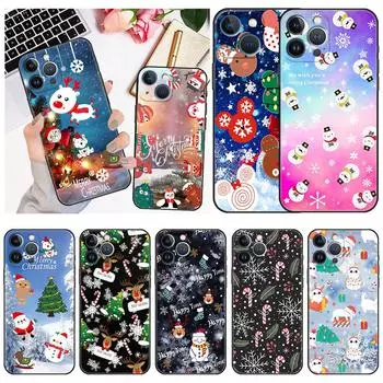 Чехол для Apple iPhone 14 13 11 12 Pro 7 XR X XS Max 8 Plus 6 6S SE 2022 13Pro, черный телефон, чехол с рисунком Санта-Клауса, лося, крутой iPhone 14 Pro Max