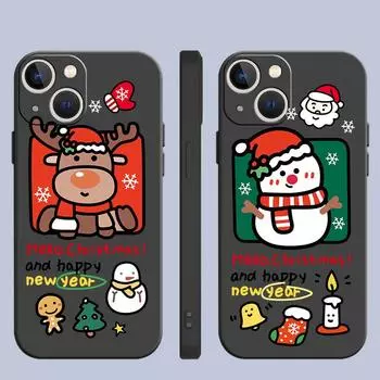 Чехол для Apple iPhone 14 13 11 12 Pro 7 XR X XS Max 8 Plus 6 6S SE 2022 13Pro, черный мягкий чехол для телефона, милый рождественский снеговик iPhone 14