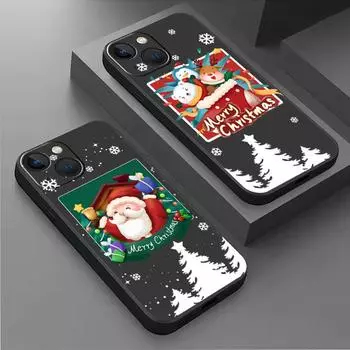 Чехол для Apple iPhone 14 13 11 12 Pro 7 XR X XS Max 8 Plus 6 6S SE 2022 13Pro черный мягкий телефон Funda Рождественский мультяшный снеговик iPhone 14