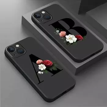 Чехол для Apple iPhone 14 13 11 12 Pro 7 XR X XS Max 8 Plus 6 6S SE 2022 13Pro черный мягкий телефон Funda Letters DIY Flower iPhone 14 Pro Max