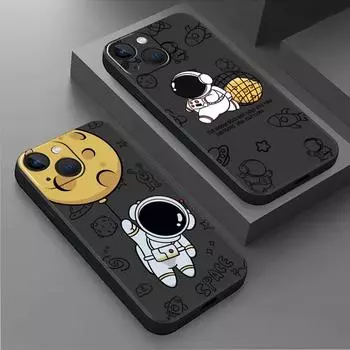 Чехол для Apple iPhone 14 13 11 12 Pro 7 XR X XS Max 8 Plus 6 6S SE 2022 13Pro, черный мягкий телефон, милый мультяшный космонавт iPhone 14 Pro Max