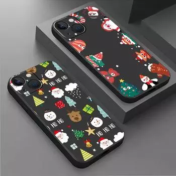 Чехол для Apple iPhone 14 13 11 12 Pro 7 XR X XS Max 8 Plus 6 6S SE 2022 13Pro черный мягкий телефон Funda рождественский Санта-Клаус лось iPhone 14 Pro Max