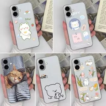 Чехол для Apple iPhone 16 Pro Plus Max 16promax 16pro милый медведь прозрачный мягкий TPU силиконовый противоскользящий защитный корпус для камеры для iPhone Capa iPhone 16