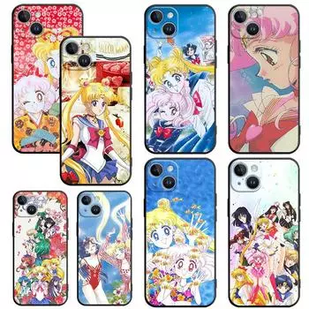 Чехол для Apple iPhone 7 13 Pro Max 14 Plus XR 11 SE 12 Mini 6s 8 XS X 14Pro, черные мягкие чехлы S-Sailors Girl M-Moons Cover iPhone 14