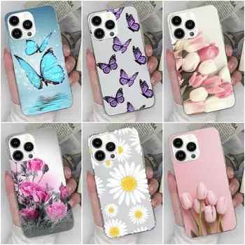 Чехол для Apple iPhone X XS XR SE 15 14 13 12 11 Pro Max с бабочкой и цветком, модный прозрачный матовый противоударный мягкий силикон для iPhone, бампер iPhone 11