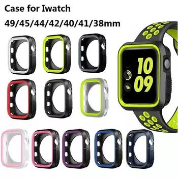 Чехол для Apple Watch 8 Ultra 7 6 SE 5 4 3 Iwatch 44 мм 40 42 38 мм Защитная пленка для экрана силиконовый защитный бампер для Iwatch 40 мм 41 45 мм 49 мм For 38mm серый/чёрный