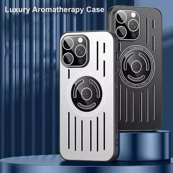 Чехол для ароматерапии с рассеиванием тепла для iphone 15 14 13 12 11 Pro Max, магнитный противоударный металлический чехол для Huawei Mate 60 P60 P50 P40 Pro, чехол для камеры For iphone 11 чёрный