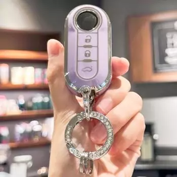 Чехол для автомобильного брелока с блестящим ремешком для ключей для Fiat 500, 500L, Brava, Bravo, Fiorino, Punto, Panda, Qubo, Stilo, Lancia чёрный