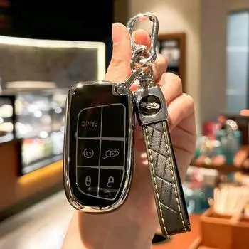 Чехол для автомобильного брелока с брелком из искусственной кожи для Fiat Jeep Dodge Charger Challenger Dart Journey Durango Grand Caravan чёрный
