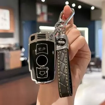 Чехол для автомобильного брелока с брелоком из искусственной кожи для BMW E90 E60 E70 E87 3 5 6 серии M3 M5 X1 X5 X6 Z4 E71 E72 E88 E89 E91 E92 чёрный