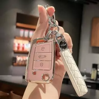 Чехол для автомобильного ключа, держатель для ключей с брелком для VW Volkswagen Golf 7 MK7 Tiguan MK2 для SEAT Ateca Leon FR 2 Ibiza для Skoda розовый