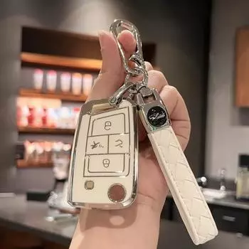 Чехол для автомобильного ключа, держатель для ключей с брелком для VW Volkswagen Tiguan Golf Jetta Polo Atlas Skoda Smart Key Case
