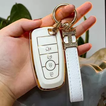 Чехол для автомобильного ключа EVOS Sharp Edge Taurus F150 - пряжка для сумки-ключа Explorer Mondeo High-End Ford H-Smart 4-button, Single Shell слоновая кость/белый