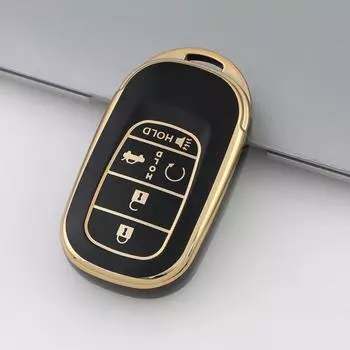 Чехол для автомобильного ключа Honda Civic 11-го поколения с золотым ободом, защитный чехол из термополиуретана — подходит для модели с 5 кнопками single shell серый