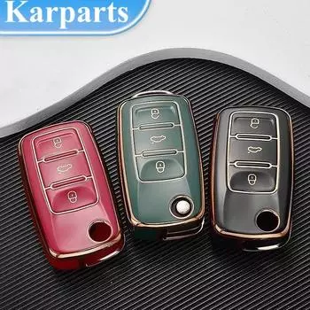 Чехол для автомобильного ключа из ТПУ с золотыми краями, чехол для Volkswagen VW Polo Golf Passat Tiguan Beetle Caddy T5 Up Eos Skoda Octavia Seat Leon Altea чёрный