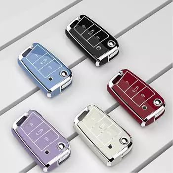 Чехол для автомобильного ключа из ТПУ для VW Volkswagen Golf 7 MK7 Tiguan MK2 для SEAT Ateca Leon FR2 Ibiza для Skoda Octavia A7 Брелок фиолетовый