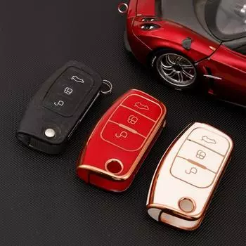 Чехол для автомобильного ключа из ТПУ с 3 кнопками для Ford Fiesta Focus 2 Ecosport Kuga Escape Falcon B-Max C-Max Eco Sport Galaxy чёрный