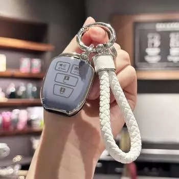 Чехол для автомобильного ключа из ТПУ с брелоком для Toyota Prius Corolla Yaris Avensis Camry RAV4 4 кнопки 2012 2013 2014 2015 2016 2017 чёрный