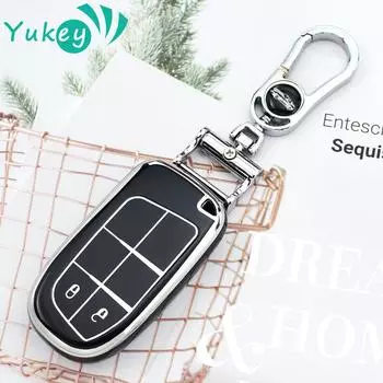 Чехол для автомобильного ключа из ТПУ с 2 кнопками для Jeep Renegade Compass Grand Cherokee для Chrysler 300C Wrangler Dodge Car Accessories чёрный
